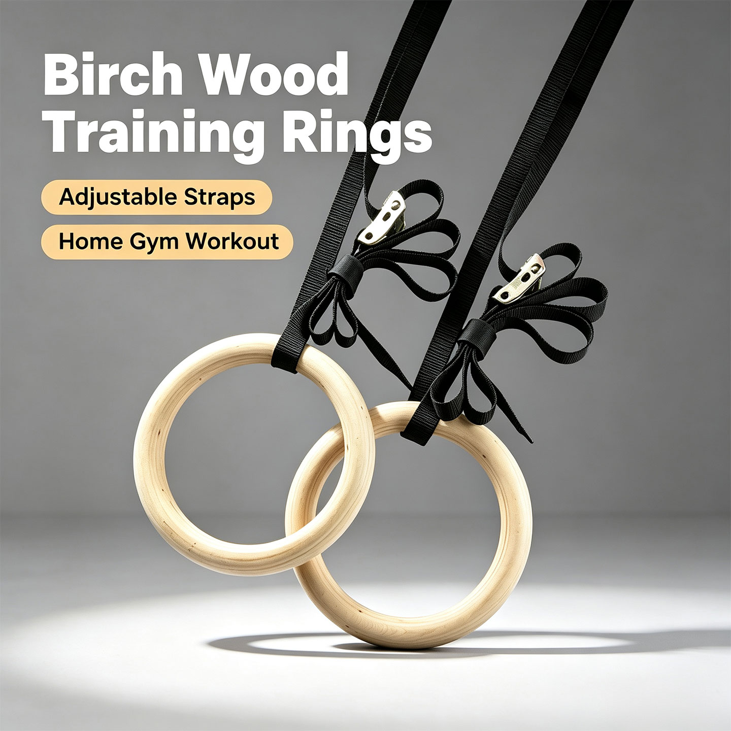 Gymnastic Ring - Birch Wood Gymnastic Rings，with Adjustable Cam