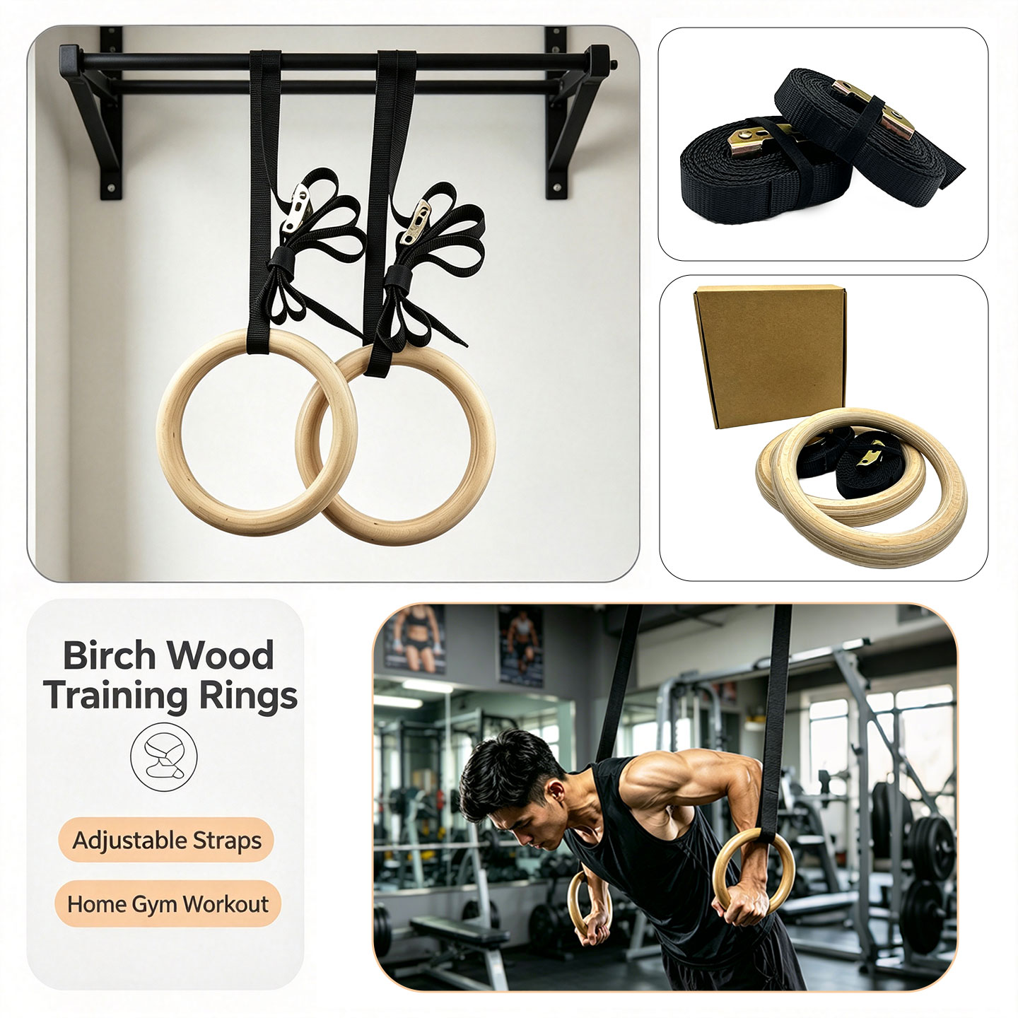Birch Wood Gymnastic Rings，wit - Gymnastic Ring review and price